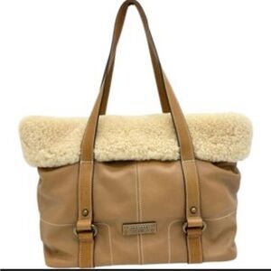 Burberry Blue Label JapanTan Leather Tote with Shearling Accent